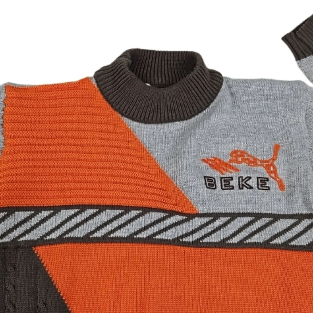 Vintage BEKE Thick Quality Pullover Crew Sweater, Orange Gray, Size XS